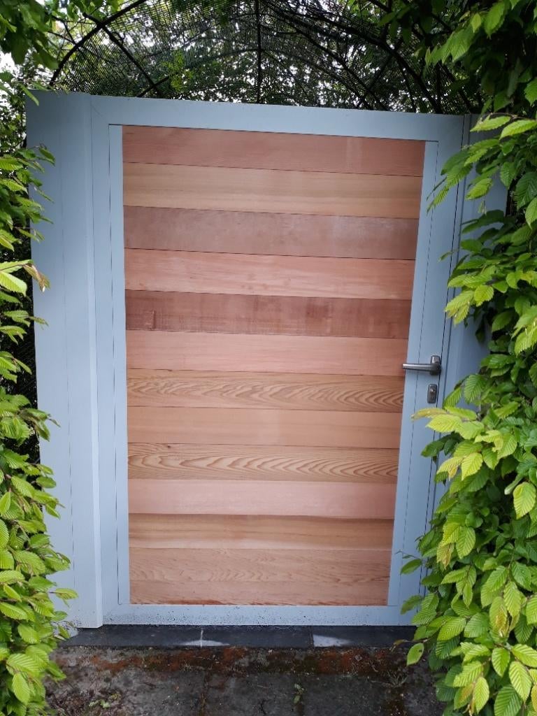 Metalen poort, aluminium met houten afwerking, Nieuw, Ophalen of Verzenden, /, /