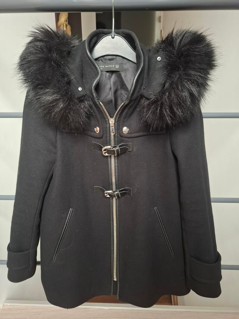 Zwarte wollen jas met capuchon Zara XS, Ophalen of Verzenden, Zo goed als nieuw, Maat 34 (XS) of kleiner, Zara