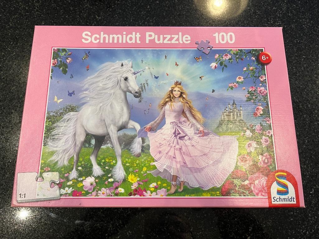 Puzzel Schmidt eenhoorn/prinses 100 stuks, Enlèvement ou Envoi, Plus de 50 pièces, Comme neuf, 6 ans ou plus