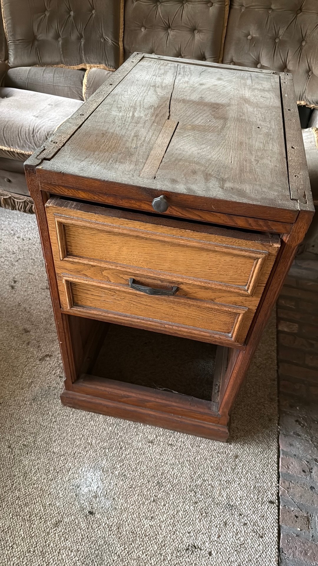 Vintage 2 open houten lage kasten met 4 laden, Huis en Inrichting, Ophalen, Gebruikt