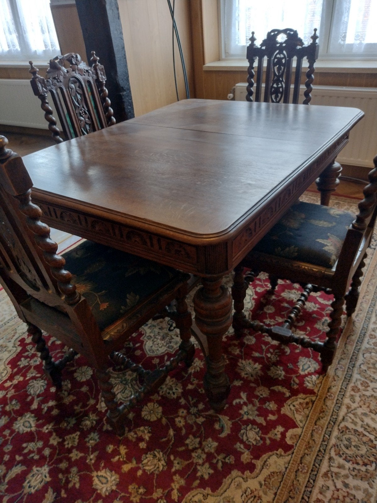 Prachtige antieke jacht eettafel met zes stoelen, Ophalen
