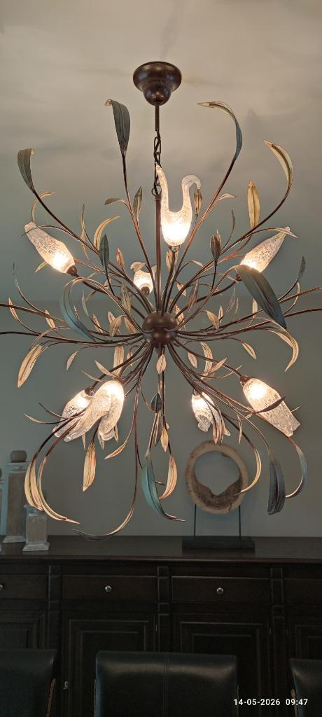 Hanglamp vintage blaadjes, Huis en Inrichting, Lampen | Hanglampen, Ophalen, Vintage, Zo goed als nieuw, Glas