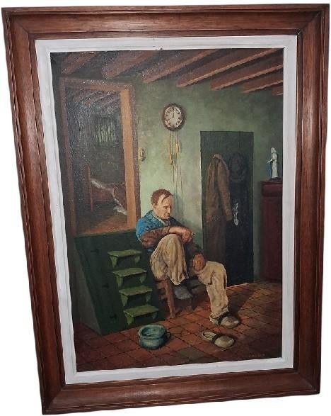 J. Denef "rustende boer"., Antiek en Kunst, Kunst | Schilderijen | Klassiek, Ophalen of Verzenden