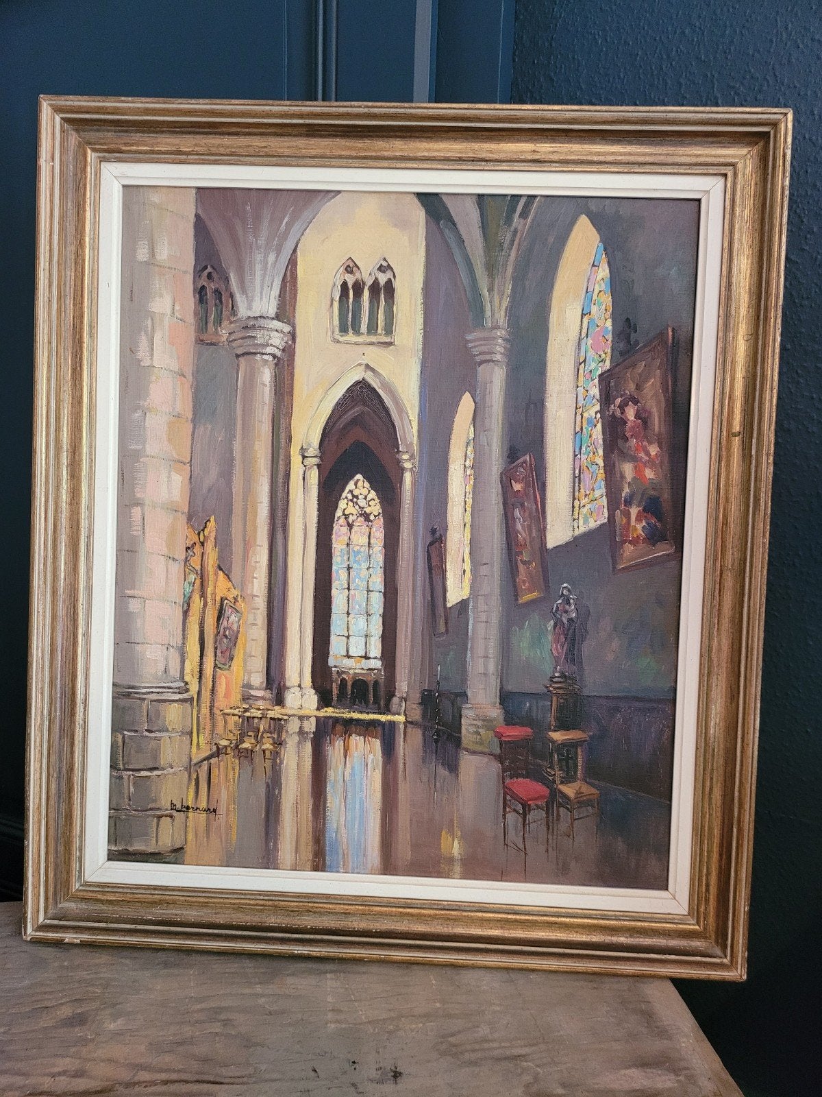 Schitterend schilderij op canvas ingelijst en gesigneerd, Antiek en Kunst, Ophalen of Verzenden, Doek