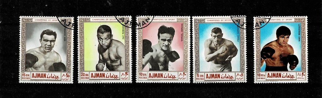 ASIE E.A.U. AJMAN SPORT BOXE 5 TIMBRES OBLITERES - VOIR SCAN, Enlèvement, Affranchi