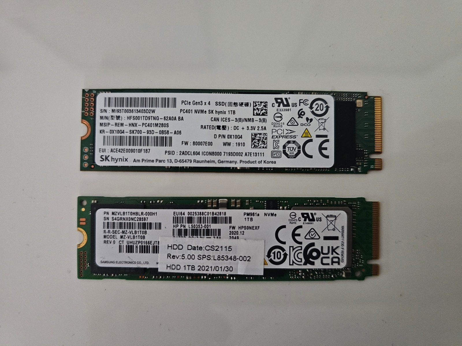2x 1TB NVMe SK Hynix en Samsung SSD, Intern, SSD, Ophalen of Verzenden, Zo goed als nieuw
