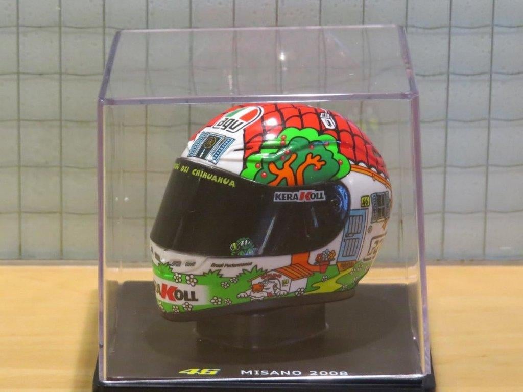 Valentino Rossi AGV helmet 2008 Misano 1:5, Hobby en Vrije tijd, Ophalen of Verzenden, Nieuw, 1:5 t/m 1:8, Motor