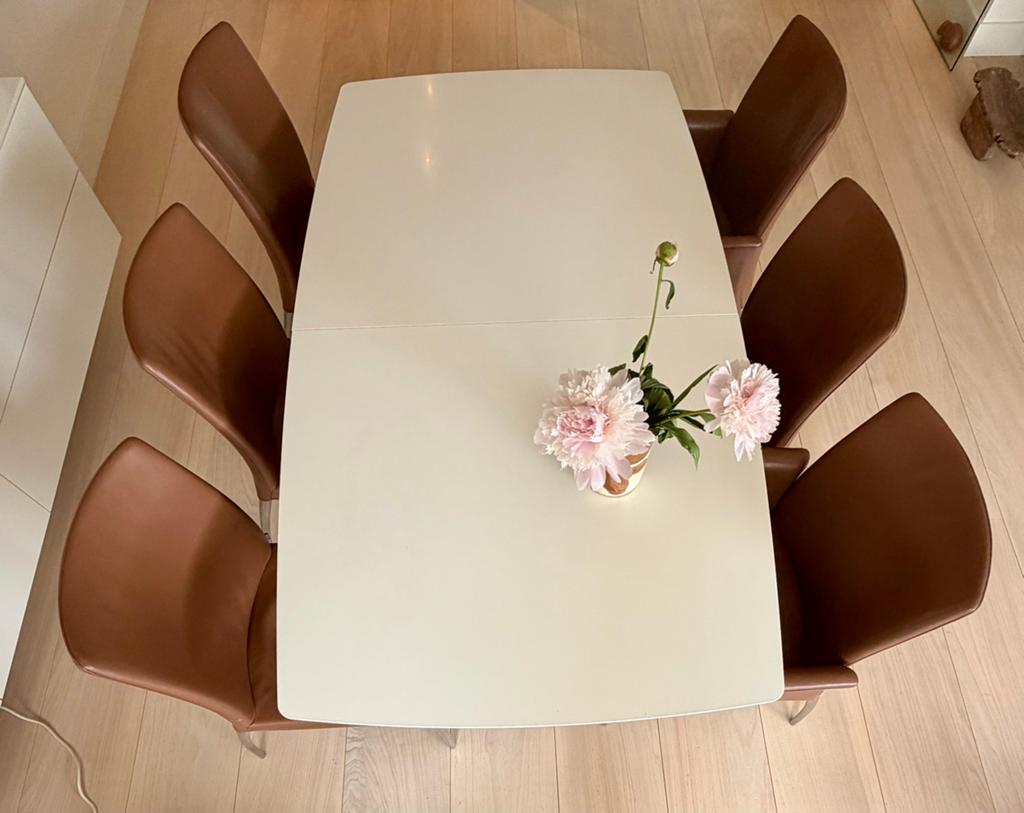 JORI MIKONO 6 chaises /cuir Konia Tabac avec pieds en alu, Maison & Meubles, Jori design, Brun, Enlèvement, Cuir
