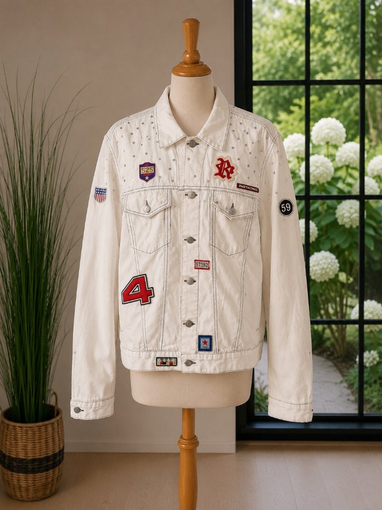 Einstein Italy Witte Denim Jas – Michael Jackson Style, Kleding | Heren, EINSTEIN AMSTERDAM, Wit, Zo goed als nieuw, Verzenden