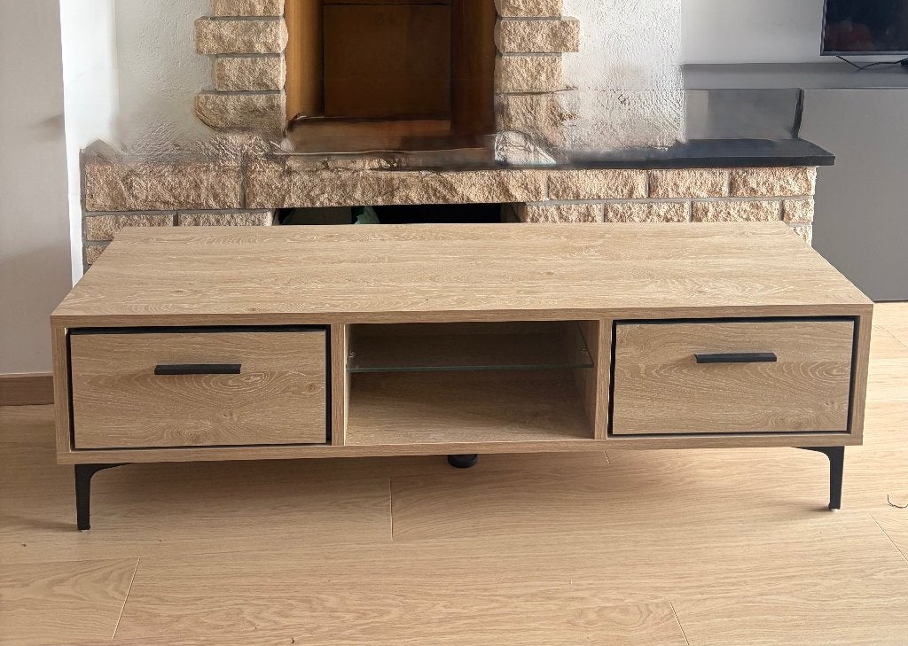 Meuble TV style industriel chêne & métal (150 cm)- État neuf, 25 à 50 cm, Moins de 100 cm, Comme neuf, Enlèvement
