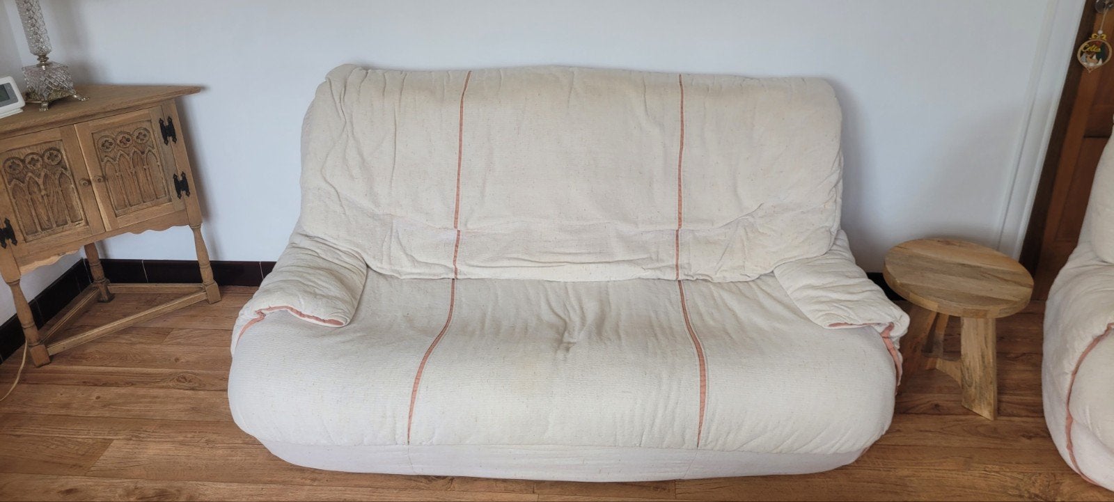 Fauteuil canapé salon vintage, Maison & Meubles, 90 cm, Enlèvement ou Envoi, Beige, Utilisé