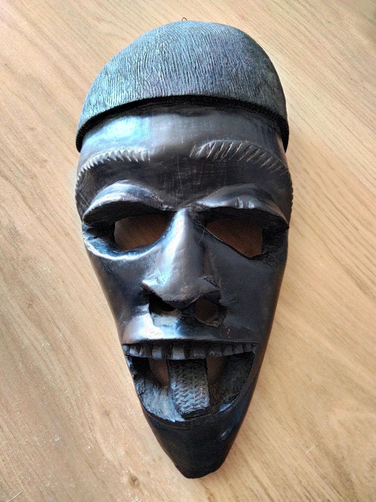 Authentiek Afrikaans ebbenhouten masker, Antiek en Kunst, Ophalen, Masker, 20 - 50 cm, Hout