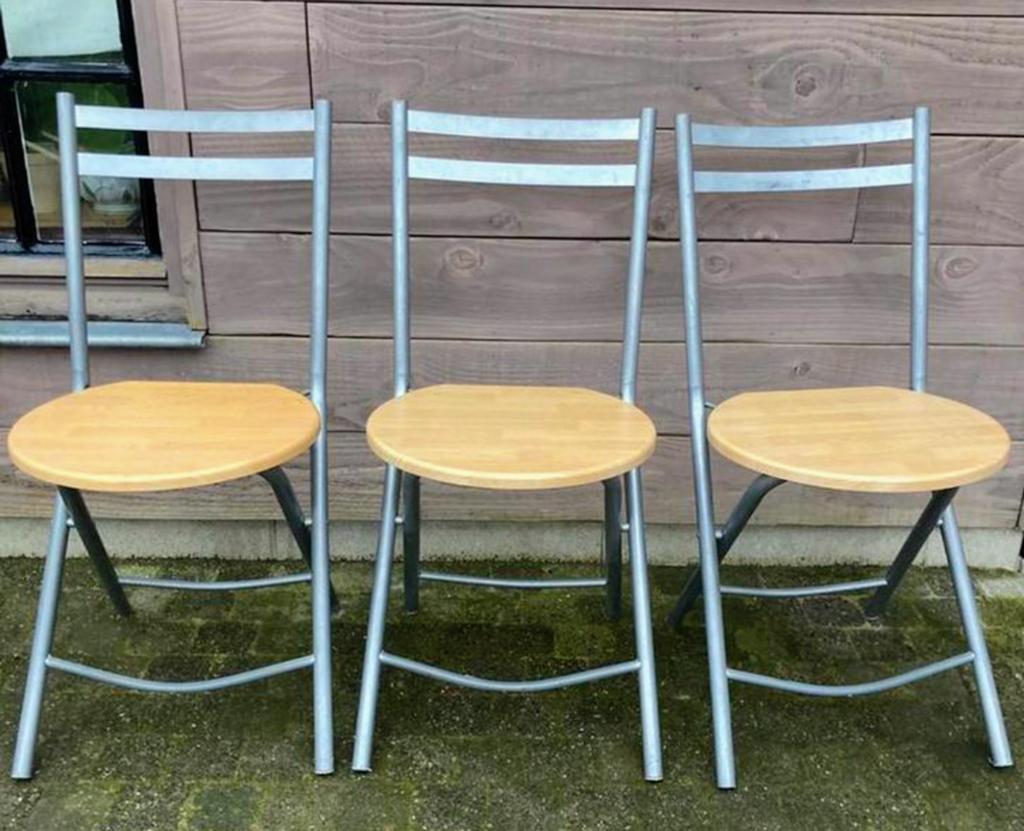 3 bijzet stoelen - grijs metaal & eikenlook, Trois, Gris, Eenvoudige, functionele en moderne stijl, Enlèvement