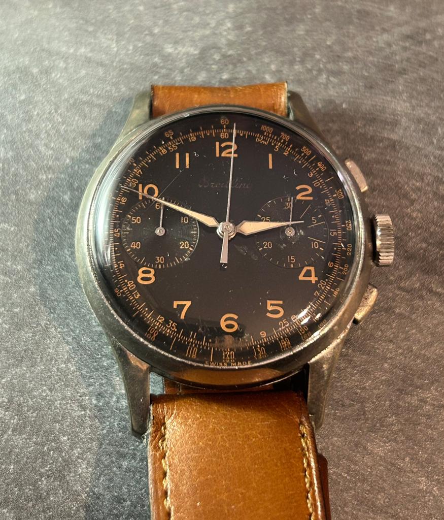 Montre Breitling 1188 Chronographe Militaire, Montre-bracelet, Enlèvement ou Envoi, Breitling, Cuir