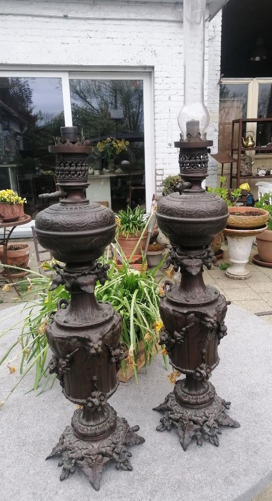 Antique gas lamp, pair ,bronze , topkwaliteit, hoog 70 cm, Antiek en Kunst, Ophalen, Brons