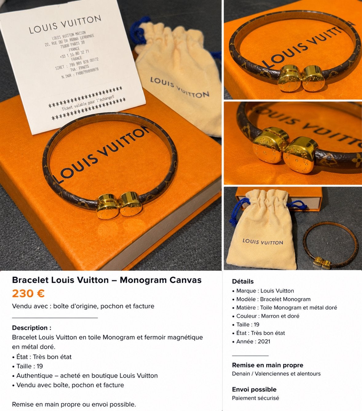 Bracelet Louis Vuitton Monogram, Enlèvement, Comme neuf