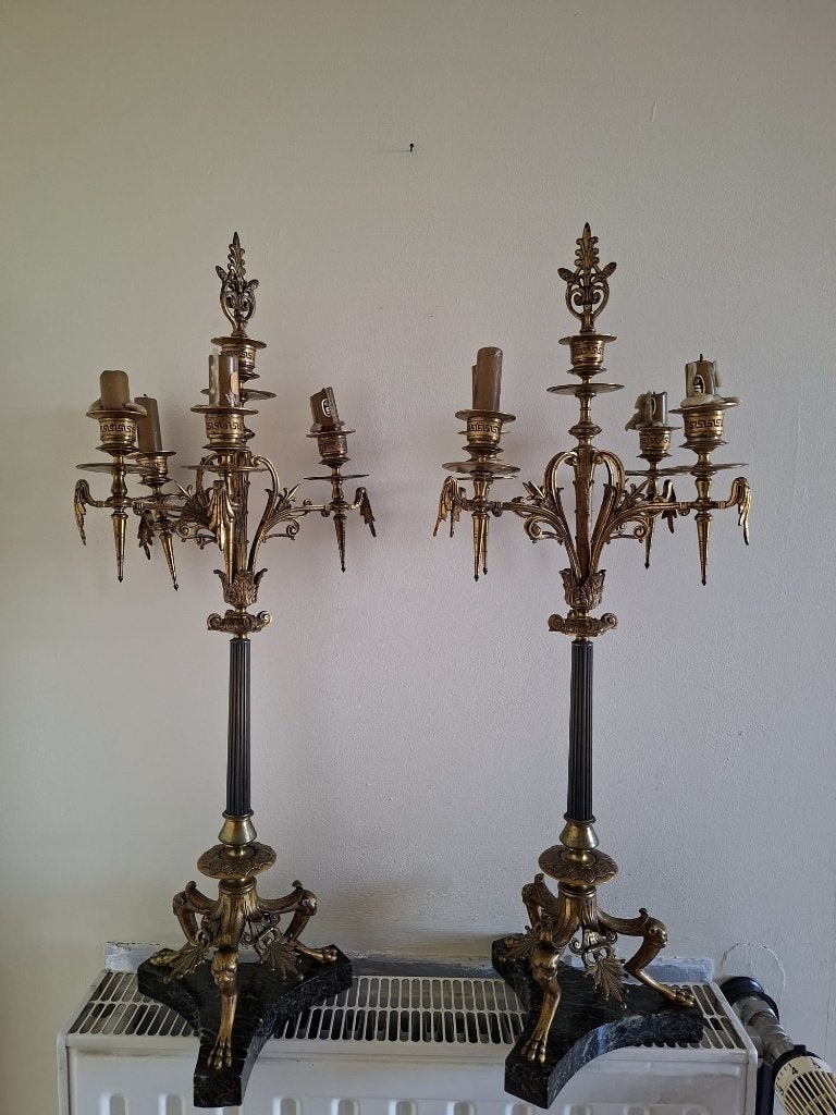 Grands candélabres anciens Style Empire – Bronze & Marbre, Enlèvement, Cuivre ou Bronze