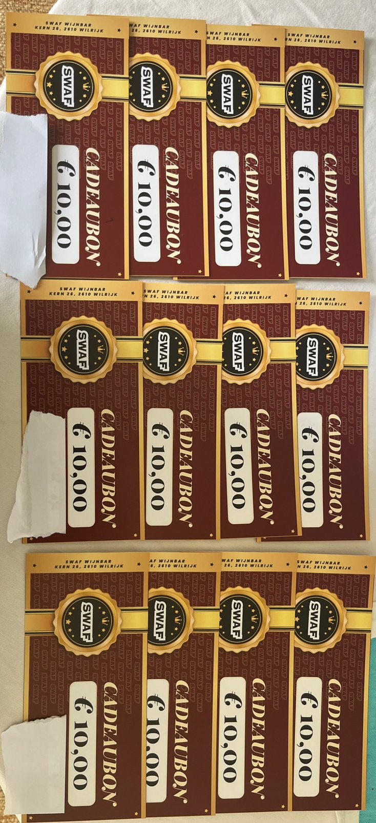 12 swaf wijnbar bonnen van telkens 10 euro (bieden), Hobby en Vrije tijd, Spaarzegeltjes, Ophalen