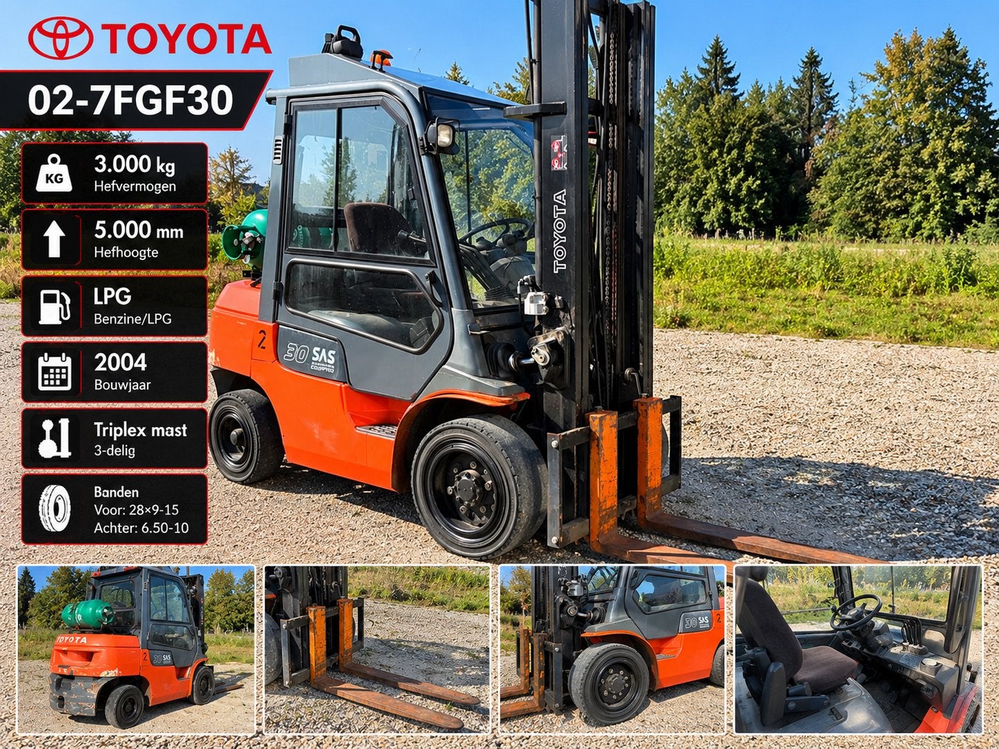 Toyota 02-7FGF30 Chariot élévateur |3-4T | 5M | GPL | 6.974h, Articles professionnels, 3000 à 4000 kg, Enlèvement, LPG, Chariot élévateur
