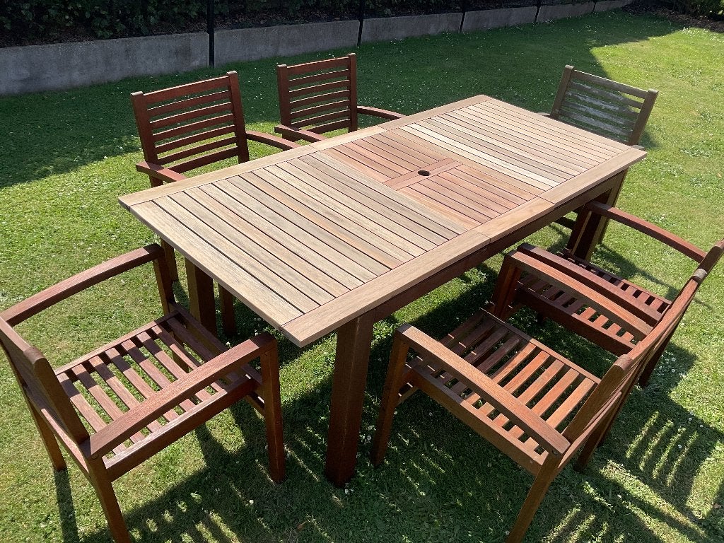 Tuinset 1m60- uitschuifbaar tot 2m00 +6stoelen, Tuin en Terras, Tuinsets en Loungesets, Ophalen, Zo goed als nieuw, Stoel, Tuinset