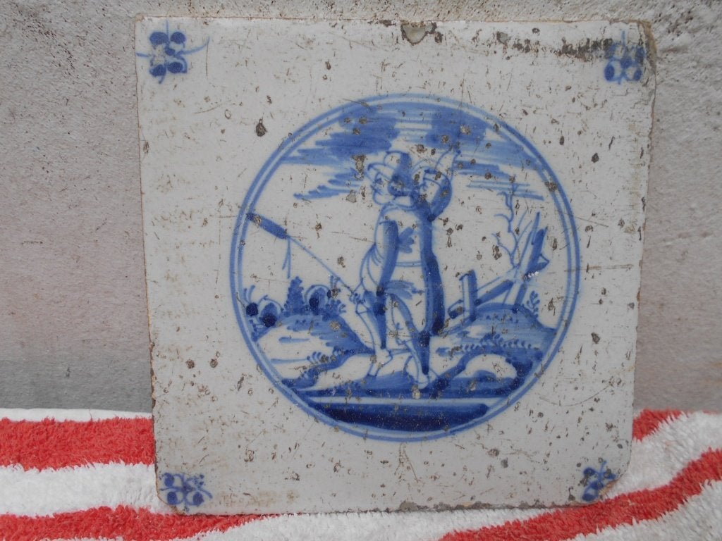 antieke DELFTSE tegel-schapenhoeder? 17e eeuw, Antiek en Kunst, Ophalen of Verzenden