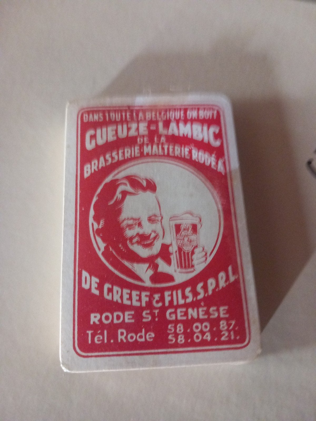 Reclame speelkaarten Geuze De Greef Rode St genèse, Ophalen