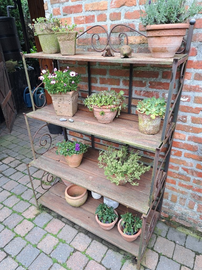 Metalen tuinrek smeedijzer hout, Ophalen, Zo goed als nieuw, Metaal
