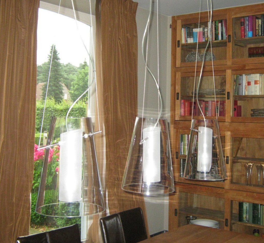 Plafondarmatuur met drie glazen hanglampen, Huis en Inrichting, Ophalen, Gebruikt, Trendy hedendaagse verlichting met glazen pendels