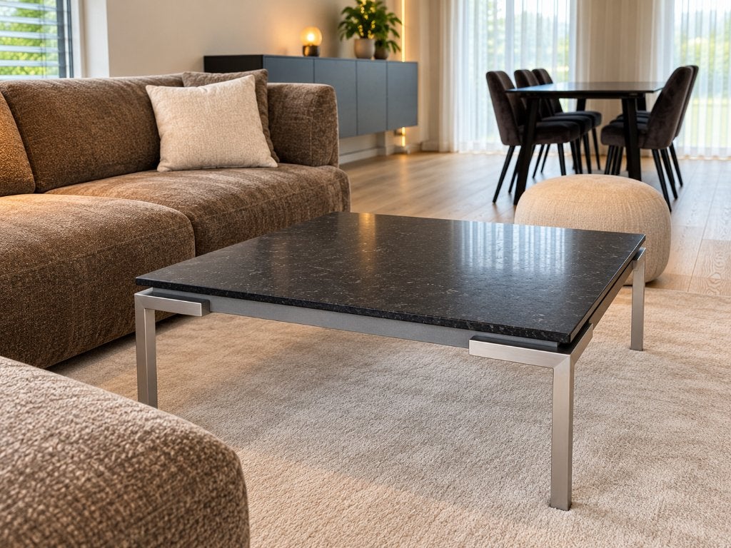 Fedam salontafel met natuurstenen blad – tijdloos design, Huis en Inrichting, Ophalen, Zo goed als nieuw, 5 – 50