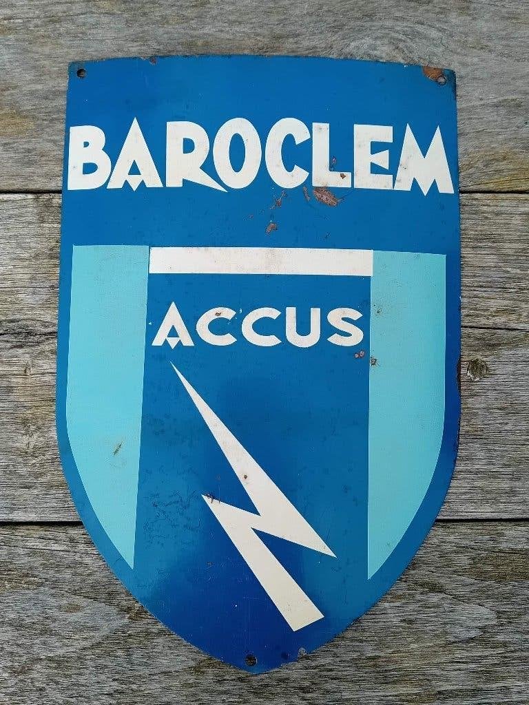 Zeldzaam reclamebord autobatterijen Baroclem, Ophalen of Verzenden, Zo goed als nieuw, Reclamebord