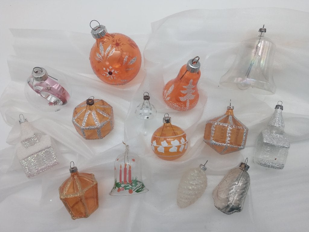 Partij vintage doorschijnende glazen kerstballen, Ophalen of Verzenden, Gebruikt