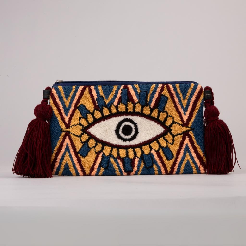 Wayuu Schoudertas, met oogdesign Handgemaakt uit Colombia, Handtassen en Accessoires, Verzenden, Nieuw, Bruin, Handtas