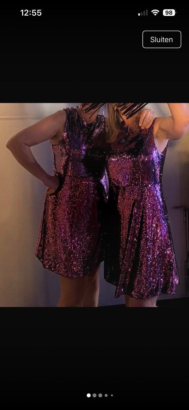Paars glitterkleedje, Kleding | Dames, Gelegenheidskleding, Zo goed als nieuw, Maat 42/44 (L), Paars, Ophalen