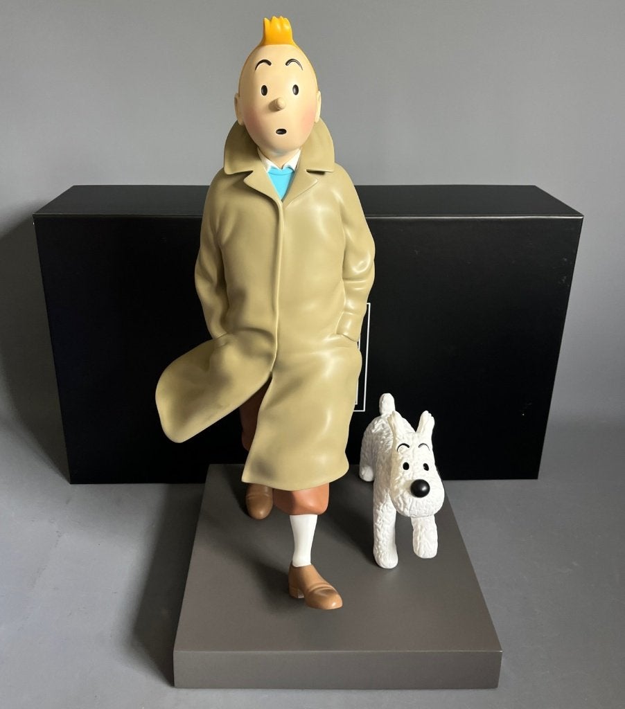 Hergé – Figurine Tintin en trench coat et Milou – 60 cm, Enlèvement, Neuf, Autres types