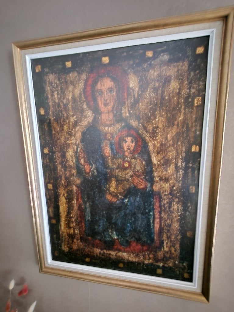 Religieus werk - Maria met Kind, Enlèvement, Technique mixte, Encadré, Portrait ou Personnes