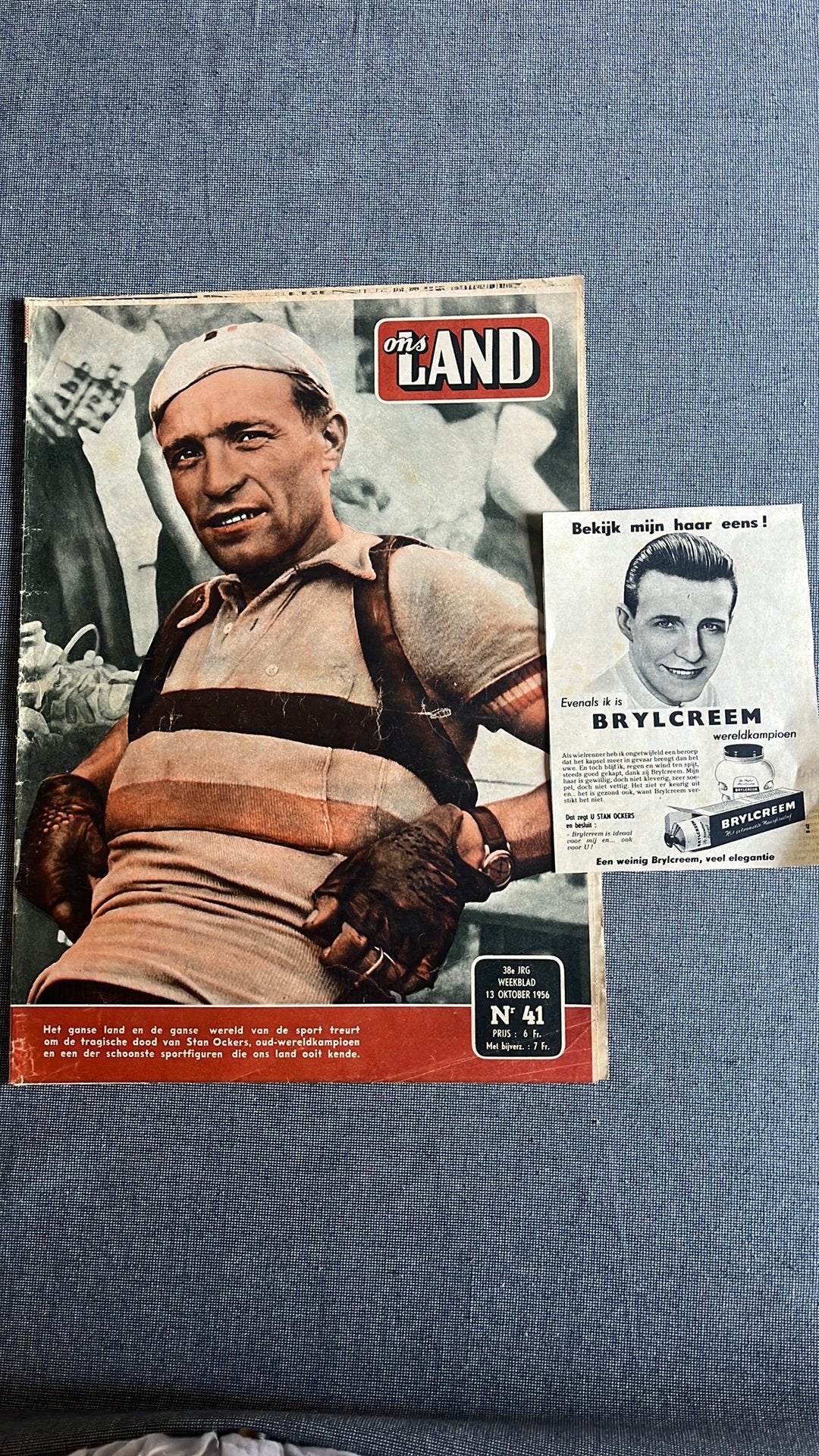Wielrennen : 1956 Stan Ockers (Ons Land )+ Reclame Brylcreem, Ophalen of Verzenden