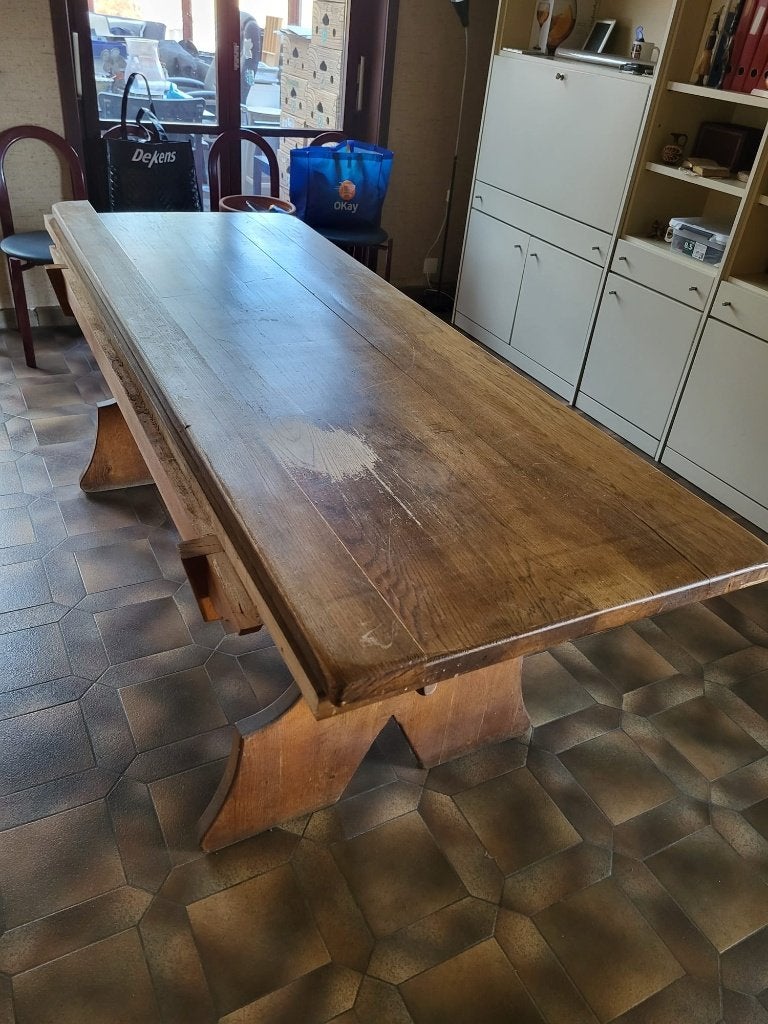 Prachtige massief eiken kloostertafel 210 cm... 60+ jaar oud, Ophalen, Massief Europese eiken kloostertafel, Gebruikt, Eikenhout