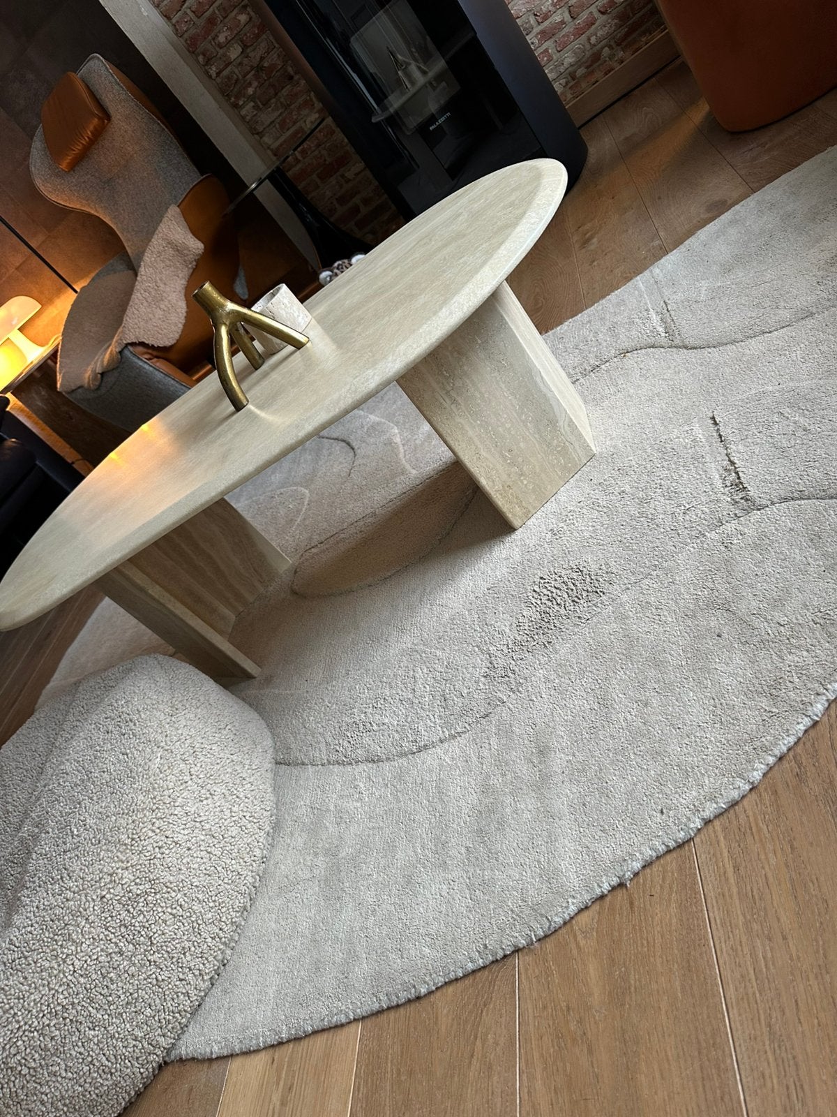 Vintage Italiaanse Travertin salontafel,, Ophalen, Zo goed als nieuw, Midcentury modern,