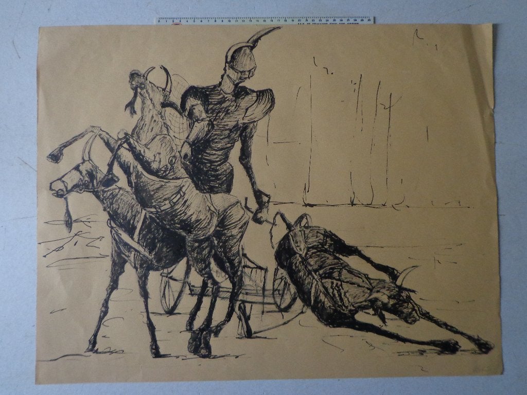 tekening / gemengde techniek getekend Molnar Don Quichote, Antiek en Kunst, Ophalen of Verzenden, Tekening, Gemengde techniek