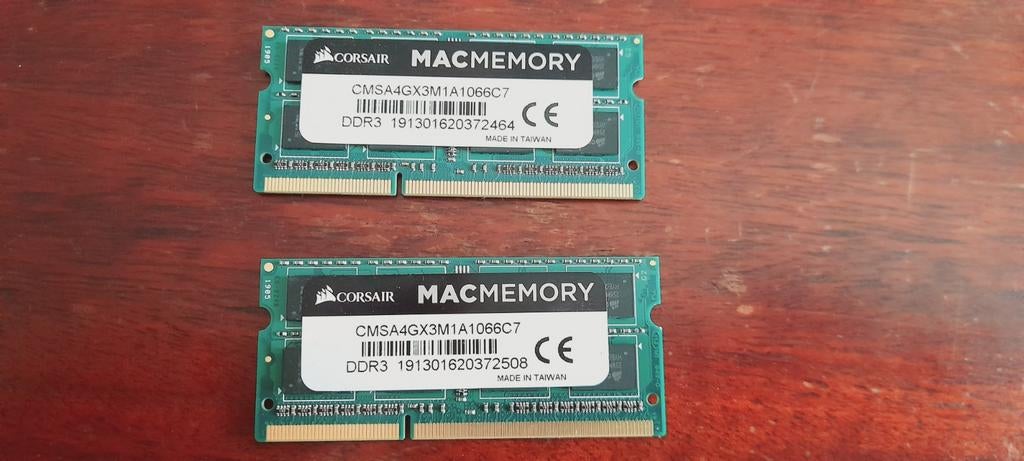 2x4GB Corsair MacMemory DDR3 1066 MHz – CMSA4GX3M1A1066C7, Computers en Software, RAM geheugen, DDR3, Ophalen of Verzenden, Zo goed als nieuw
