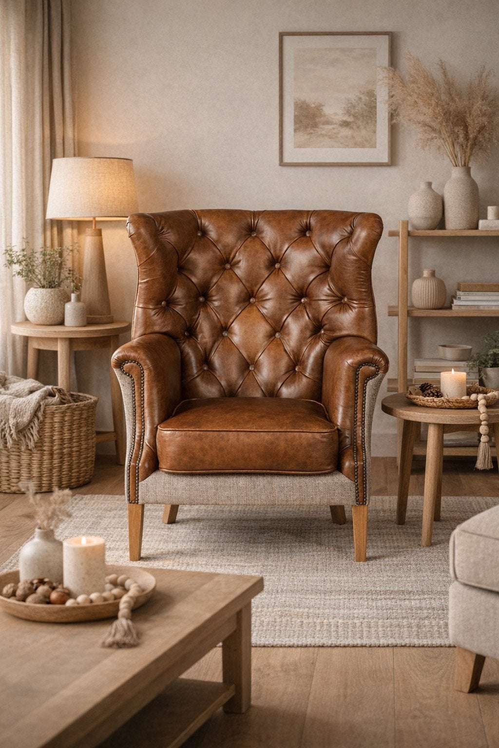 CHESTERFIELD STOF LIVERPOOL HARRIS TWEED COGNAC LEER zetel, Ophalen of Verzenden
