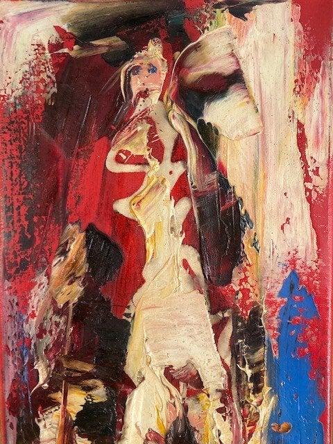 olieverf op canvas- Rudi Pillen, Antiek en Kunst, Kunst | Schilderijen | Modern, Ophalen of Verzenden, Olieverf, Textiel, Figuren
