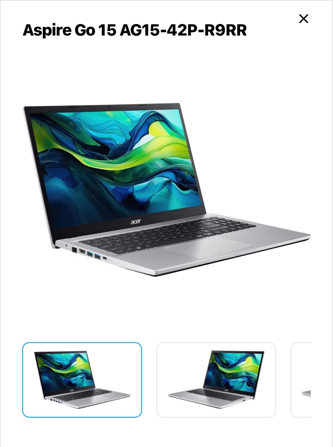 Pc portable acer aspire 15 Go, 15 pouces, Comme neuf, Enlèvement, Azerty