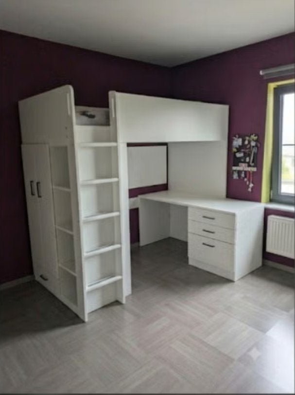Lit combiné mezzanine avec bureau, armoire et rangements, Enlèvement, Comme neuf, Lit mezzanine