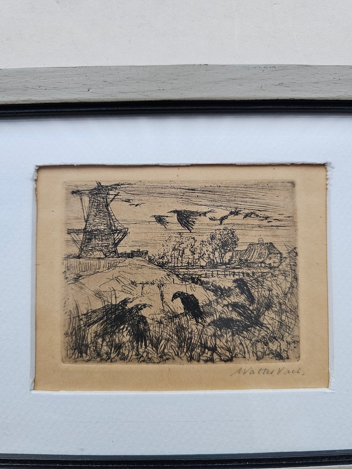 Walter Vaes (1882-1958) De Kraaien, Ophalen of Verzenden, Ets, Gesigneerd, 1900 - 1949