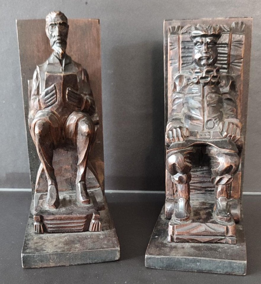 2 vintage boekensteunen in handgesneden hout., Antiek en Kunst, Ophalen of Verzenden