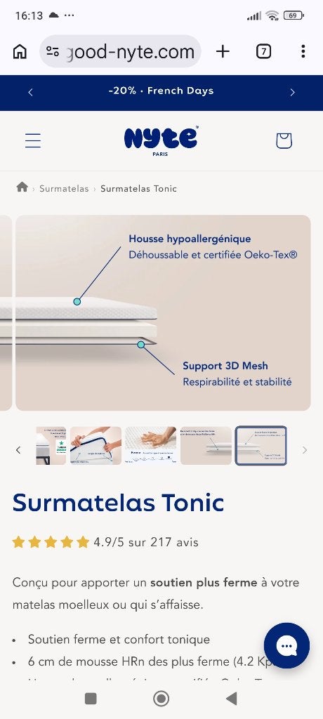 Surmatelas 160,x200 cm à mémoire de forme, Matelas, Comme neuf, Enlèvement, 200 cm