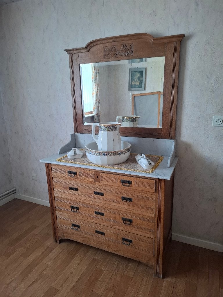 Antieke commode met marmeren blad en spiegel, Antiek en Kunst, Ophalen