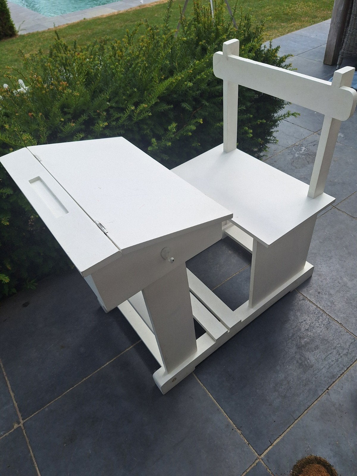 Witte lessenaar, Huis en Inrichting, Bureaus, Ophalen, Opbergruimte, Gebruikt, Hout