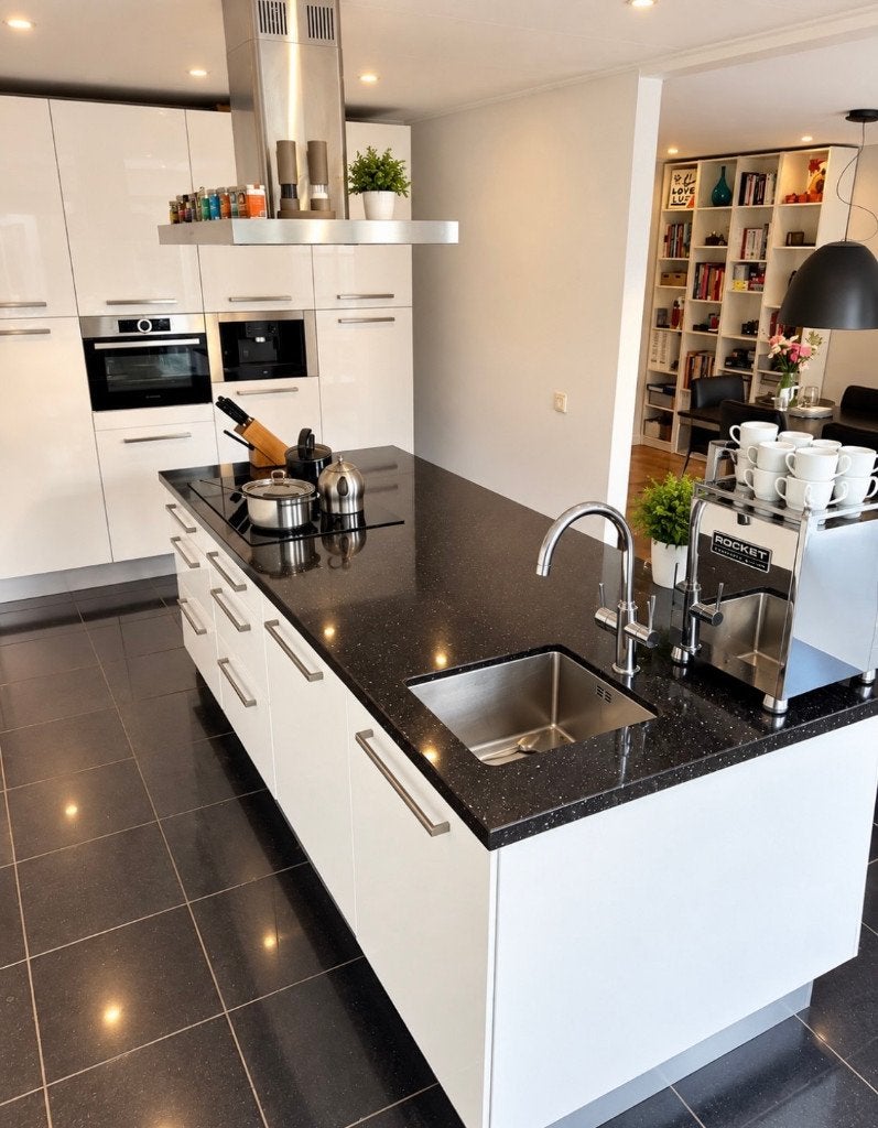 ⭐IKEA HOOGGLANS KEUKEN MET KOOKEILAND⭐, Huis en Inrichting, Greeploos, Wit, Graniet of Steen, Dubbelwandige keuken